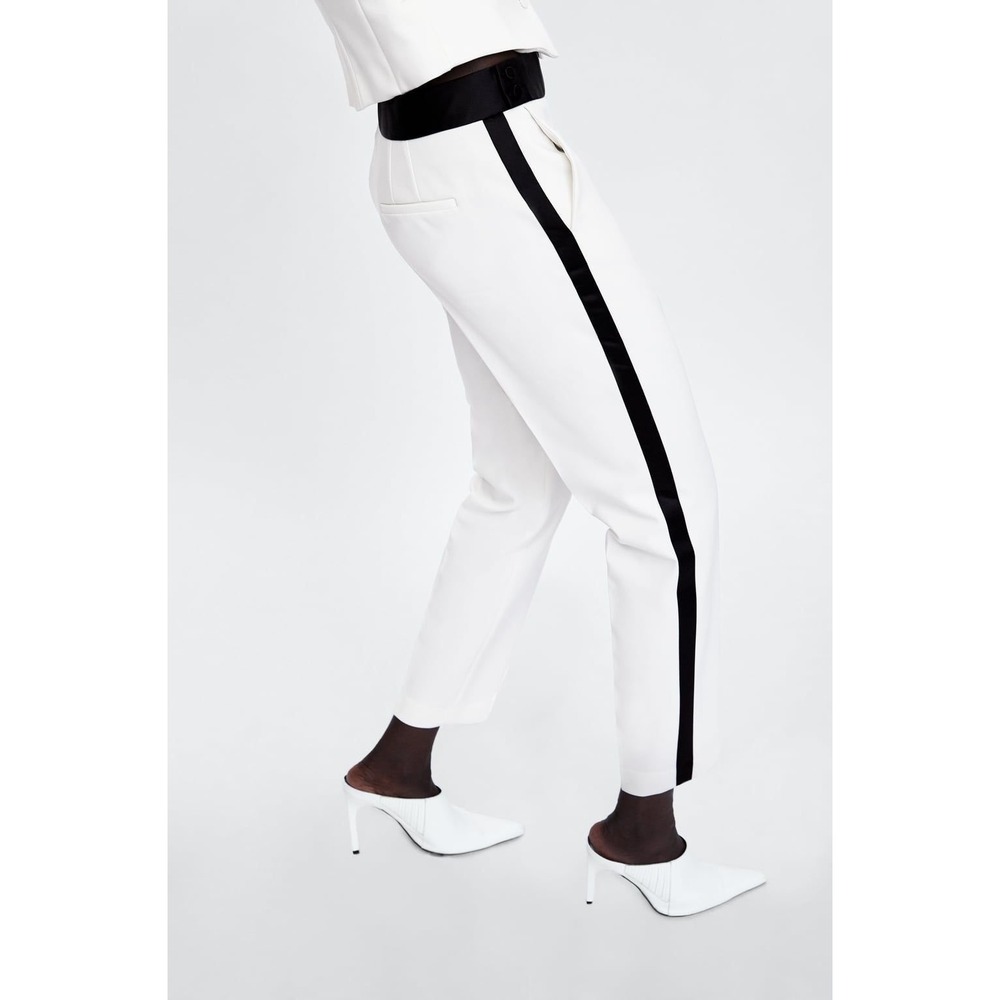 Zara White Black Tuxedo Stripe Tailored Pants‎ XS Slim Fit Evening Workwear